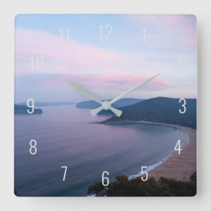 Horloge Carrée Pink Sunset Pearl Beach Paysage Australie