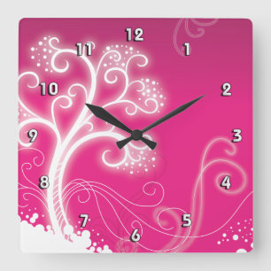 Horloge Carrée Pink Tree mignonne Girl Retro mode florale