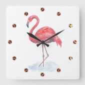 Horloge Carrée Pink watercolor Flamingo . (Recto)