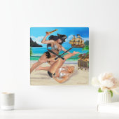 HORLOGE CARRÉE PIRATE GIRLS CATFIGHT (Maison)