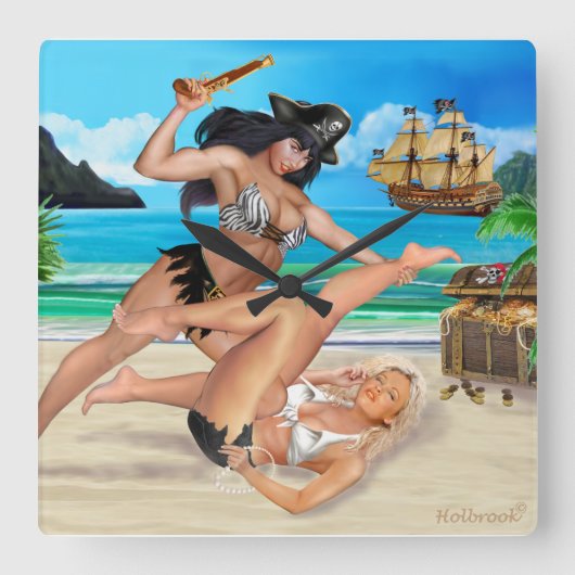 HORLOGE CARRÉE PIRATE GIRLS CATFIGHT (Recto)