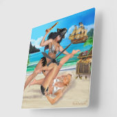 HORLOGE CARRÉE PIRATE GIRLS CATFIGHT (Angle)