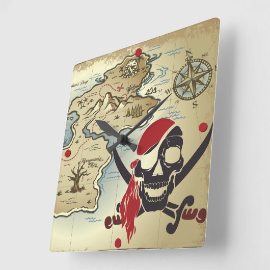 Horloge Carrée Pirate Skull Island (Angle)