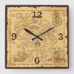 Horloge Carrée Pirater l'ancienne carte