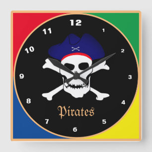 Horloge Carrée Pirates & Drapeau, Capitaine - Île au trésor /enfa