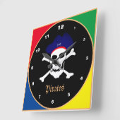Horloge Carrée Pirates & Drapeau, Capitaine - Île au trésor /enfa (Angle)