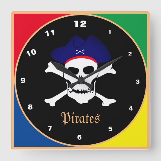 Horloge Carrée Pirates & Flag, Captain - Treasure Island (Recto)