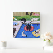 Horloge Carrée Piscine Party labradors peinture (Maison)