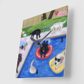 Horloge Carrée Piscine Party labradors peinture (Angle)