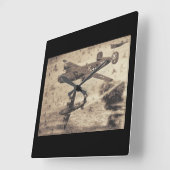 Horloge Carrée Piste murale des plans vintages (Angle)