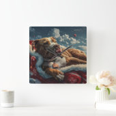 Horloge Carrée Pitbull Chien Festif de Noël (Maison)