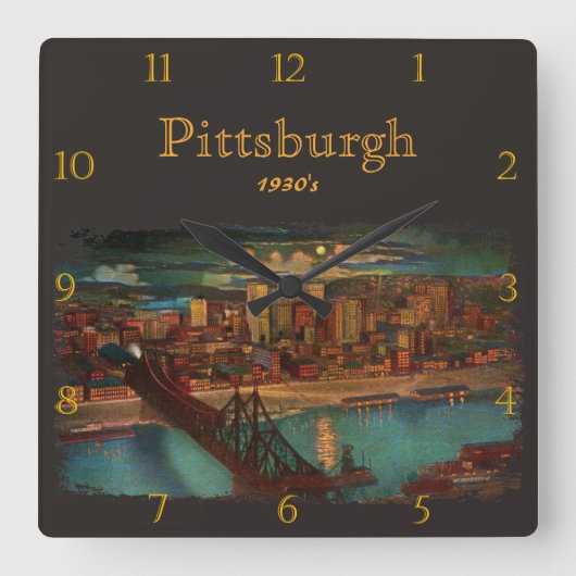 Horloge Carrée Pittsburgh au clair de lune 1930 sur mesure (Recto)