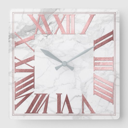 Horloge Carrée PixDezines FAUX ROSE GOLD ROMAN NUMEROS (Recto)