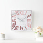 Horloge Carrée PixDezines FAUX ROSE GOLD ROMAN NUMEROS (Maison)