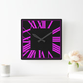 Horloge Carrée PixDezines Numéros romains roses fluorescents (Maison)