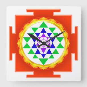 Horloge Carrée PixDezines Sri Yantra Chakra Nettoyage/Lueur Orang