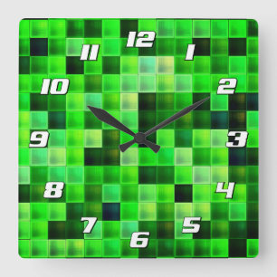 Horloge Carrée Pixels de jeu vidéo Carré vert Patter avec des nom