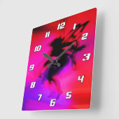 Horloge Carrée Pixie Danse en rose avec des chiffres (Angle)