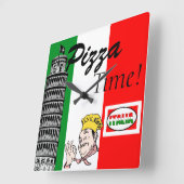 Horloge Carrée Pizza Time-Italian (Angle)