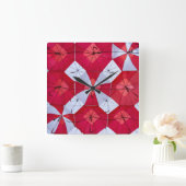 Horloge Carrée Plafond à parapluie ouvert rouge et blanc (Maison)