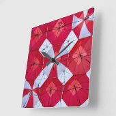Horloge Carrée Plafond à parapluie ouvert rouge et blanc (Angle)
