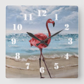 Horloge Carrée Plage aux Flamants (Recto)