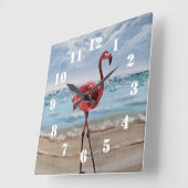 Horloge Carrée Plage aux Flamants (Angle)
