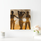 Horloge Carrée Plage Babes Sunset Silhouette Profiter du soleil (Maison)