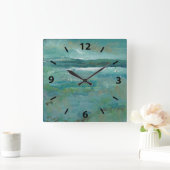 Horloge Carrée Plage côtière Art Océan Abstrait (Maison)