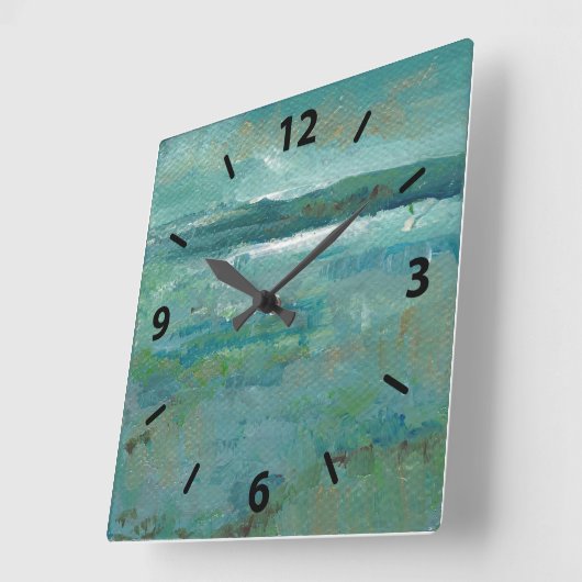 Horloge Carrée Plage côtière Art Océan Abstrait (Angle)