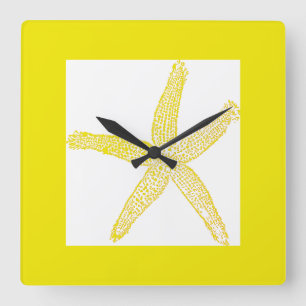 Horloge Carrée Plage côtière de Starfish Thème Cool blanc jaun