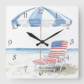 Horloge Carrée Plage d'aquarelle côtière Americana Été (Recto)