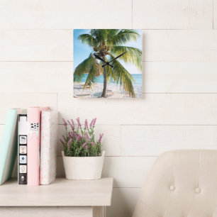 Horloge Carrée Plage des Caraïbes Bliss #1 #wall #art