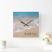 Horloge Carrée Plage d'océan de turquoise avec le surf (Maison)