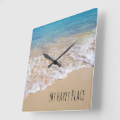 Horloge Carrée Plage d'océan de turquoise avec le surf (Angle)