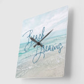Horloge Carrée Plage Dreams Citation Inspiration Rétro Ocean Wave (Angle)