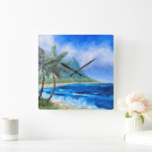 Horloge Carrée Plage Hawaii Sunny Peinture Paradis Tropical Palm (Maison)