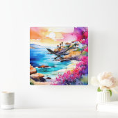 Horloge Carrée "Plage isolée" (Maison)