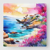 Horloge Carrée "Plage isolée" (Recto)