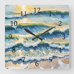 Horloge Carrée Plage Ocean Green Blue Jaune Design 345