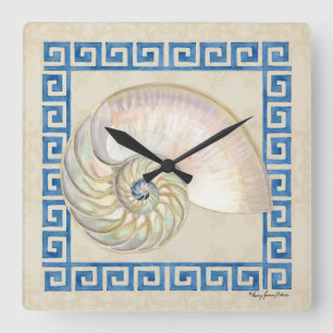 Horloge Carrée Plage principale grecque de damassé d'aquarelle d