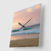 Horloge Carrée Plage Sunset avec océan (Angle)