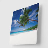 Horloge Carrée Plage tropicale | Seychelles (Angle)