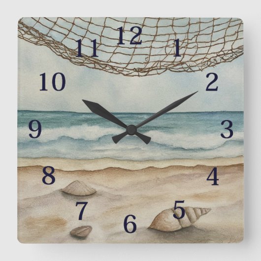 Horloge Carrée Plage Watercolor (Recto)
