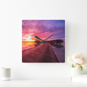 Horloge Carrée Plages tropicales | Coucher de soleil aux Maldives (Maison)