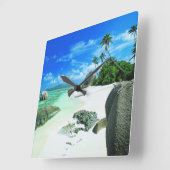 Horloge Carrée Plages tropicales | L'île de La Digue (Angle)