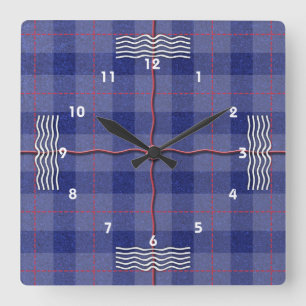 Horloge Carrée Plaid bleu ciel