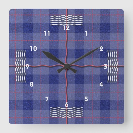Horloge Carrée Plaid bleu ciel (Recto)