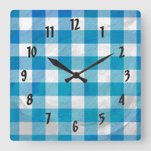 Horloge Carrée Plaid Checkered bleu et blanc de Buffalo