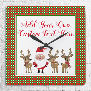 Horloge Carrée Plaid Christmas Custom Typography Santa Claus